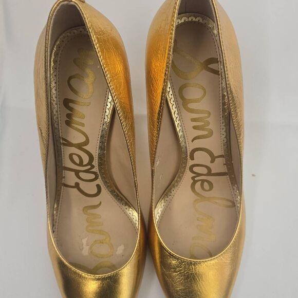 Sam Edelman Hazel Point Toe Pump Gold Distressed Leather, Sz 8M, NIB - Picture 4 of 9